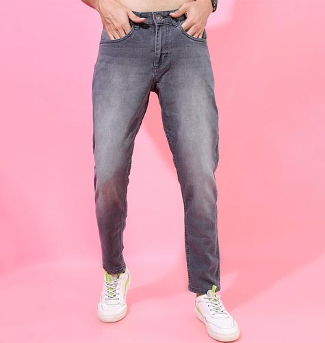 Men Grey Tapered Fit Mid-Rise Clean Look Stretchable Jeans